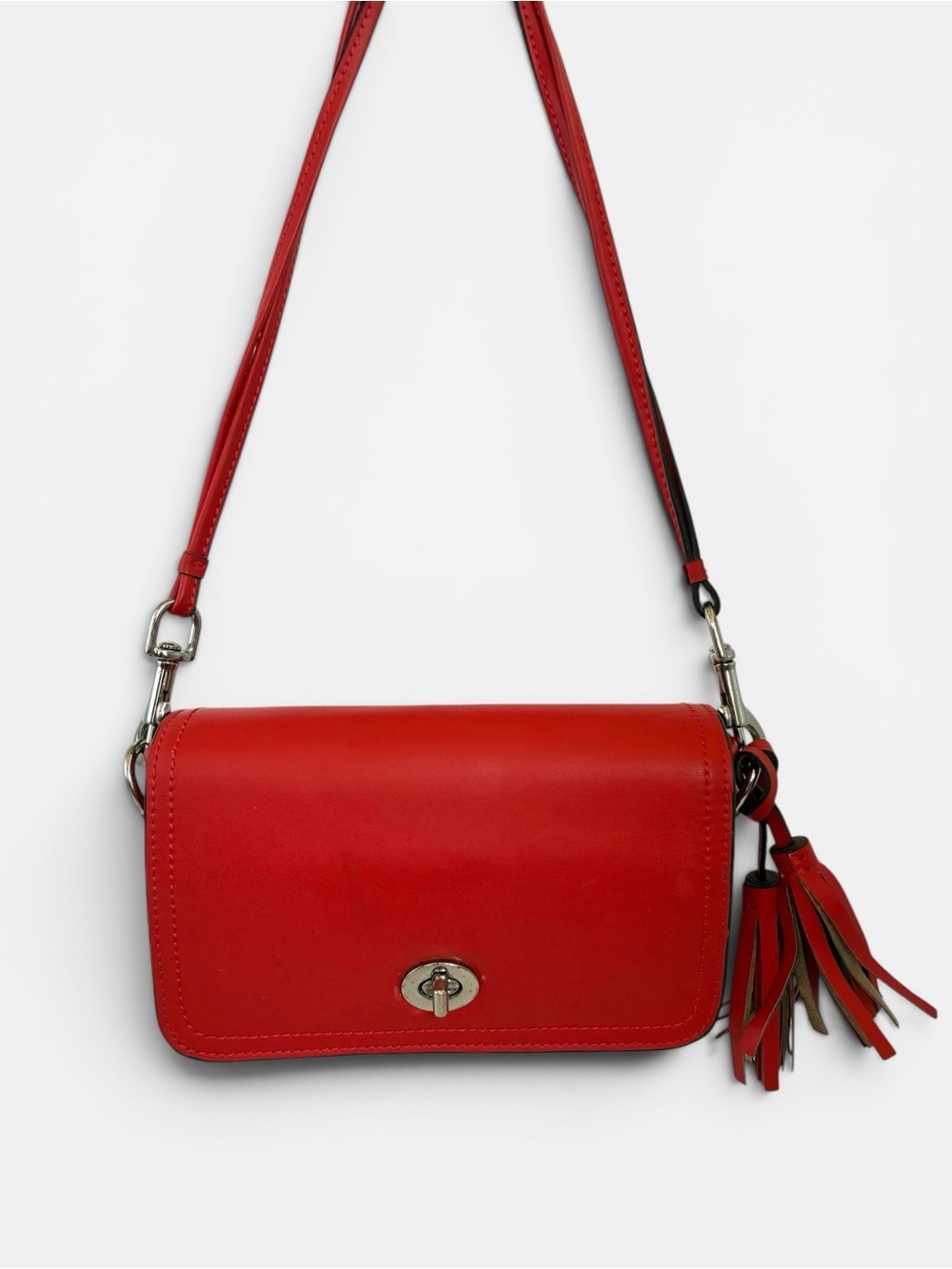 Coach Red Leather Crossbody with Tassel Charm